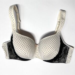 CACIQUE Plunge Polka Dot Balconette Bra Cream Black Lace 42C